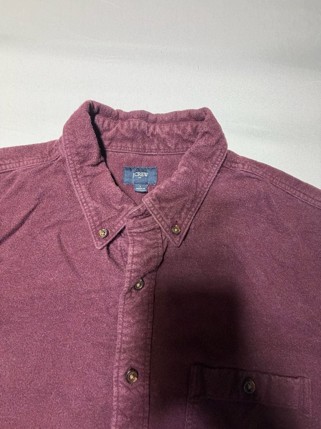 J Crew Shirt Mens Large Red Flannel Button Down Chamois Leather Elbow Patch 7