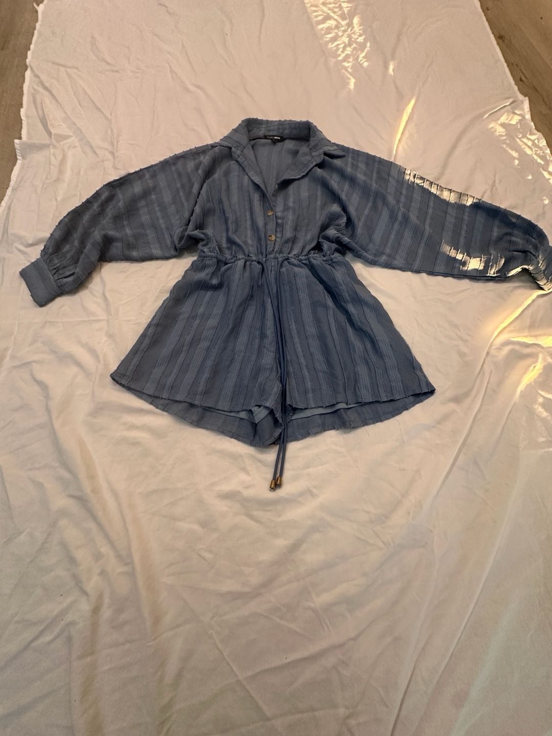 Fashion Nova Blue Striped Long Sleeve Romper Size S 2