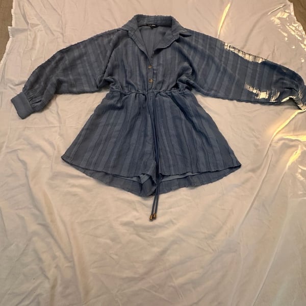 Fashion Nova Blue Striped Long Sleeve Romper Size S