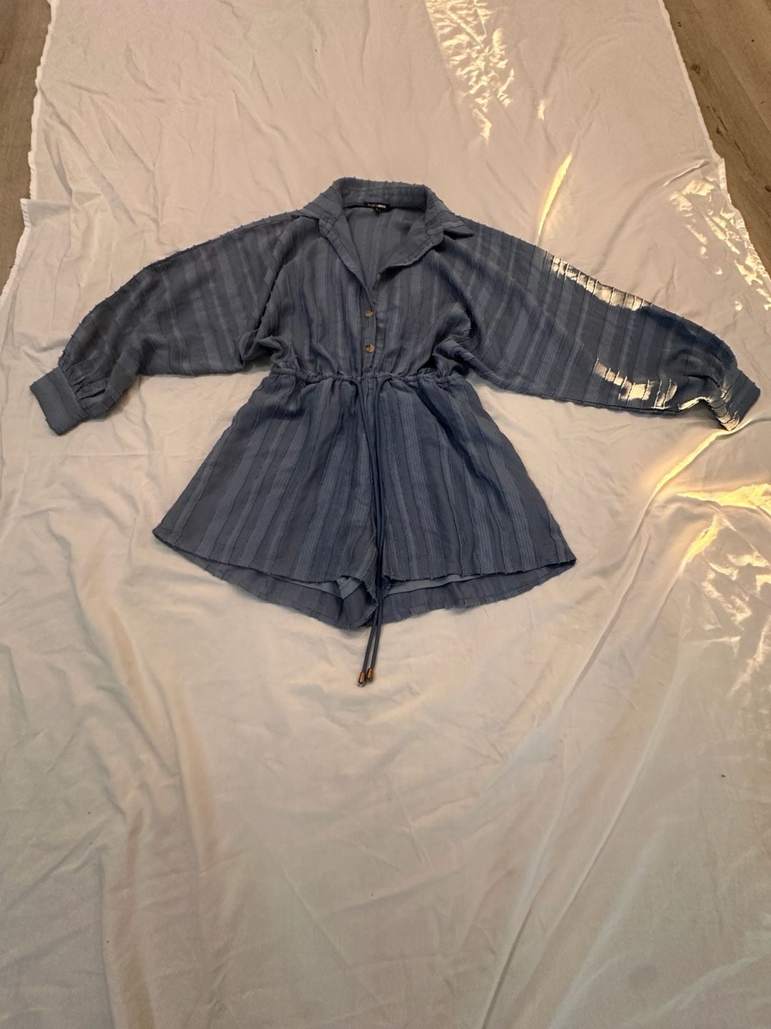 Fashion Nova Blue Striped Long Sleeve Romper Size S 3