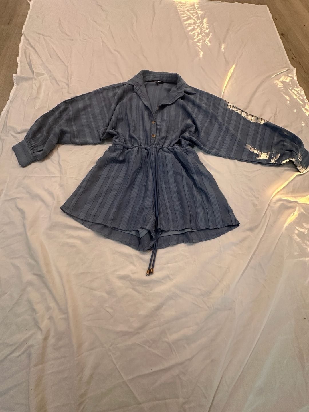 Fashion Nova Blue Striped Long Sleeve Romper Size S 4