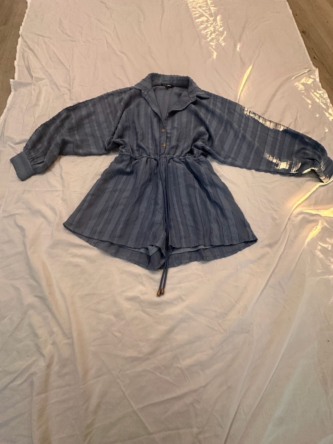 Fashion Nova Blue Striped Long Sleeve Romper Size S 5