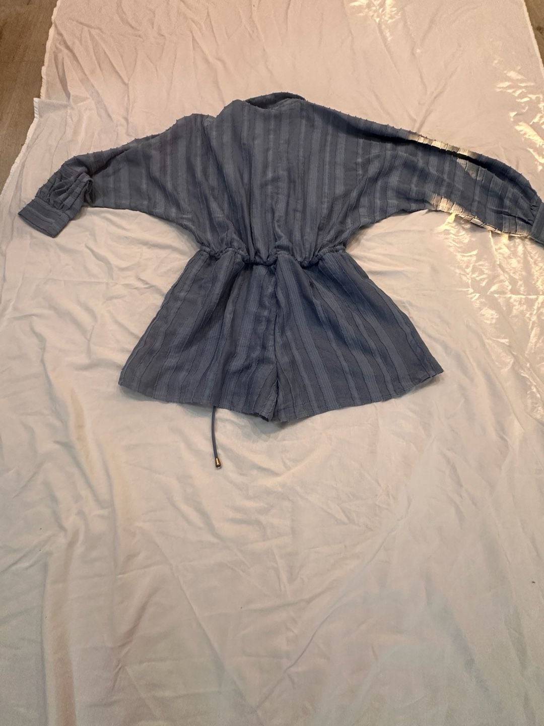 Fashion Nova Blue Striped Long Sleeve Romper Size S 7