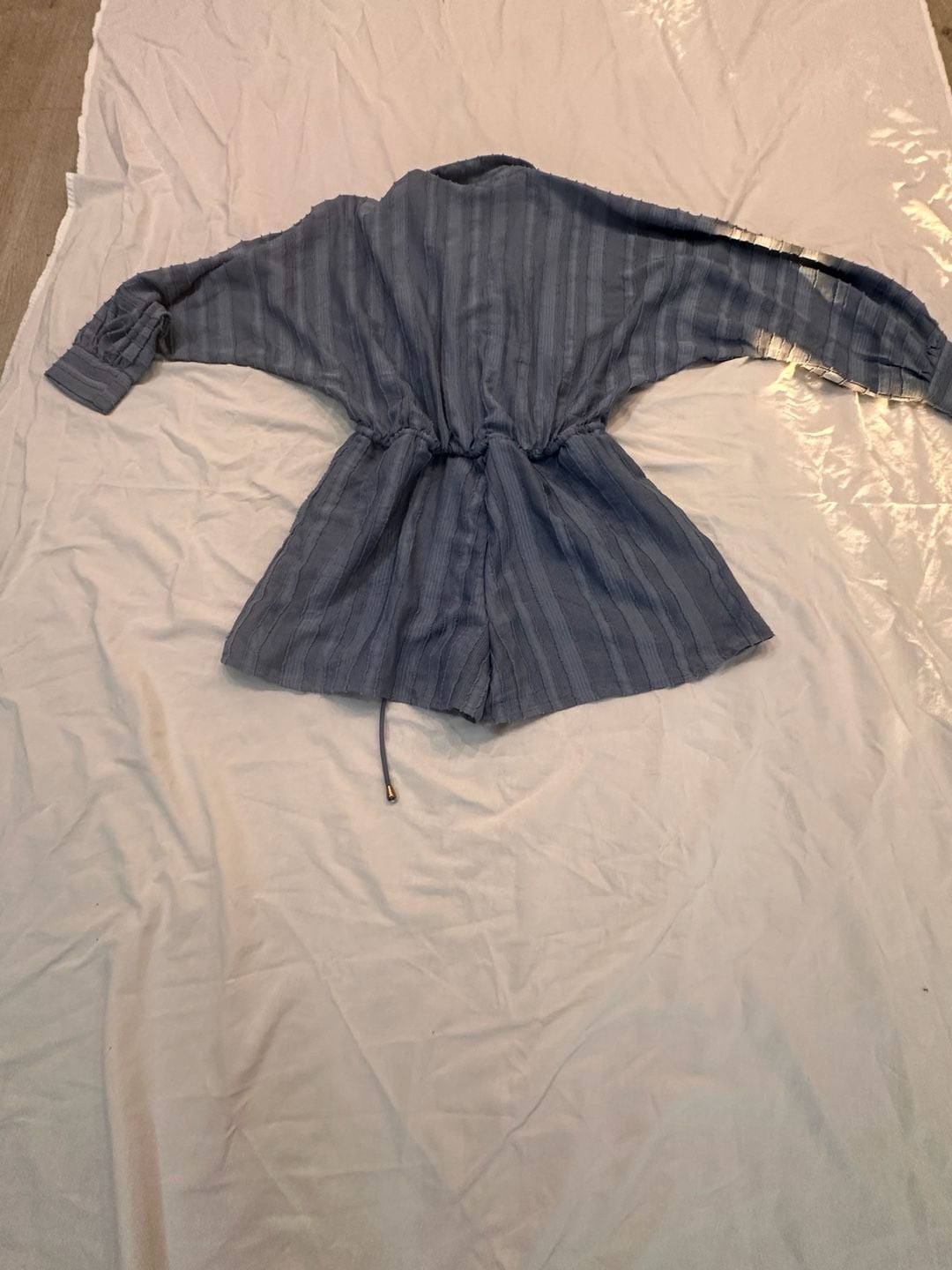 Fashion Nova Blue Striped Long Sleeve Romper Size S 8