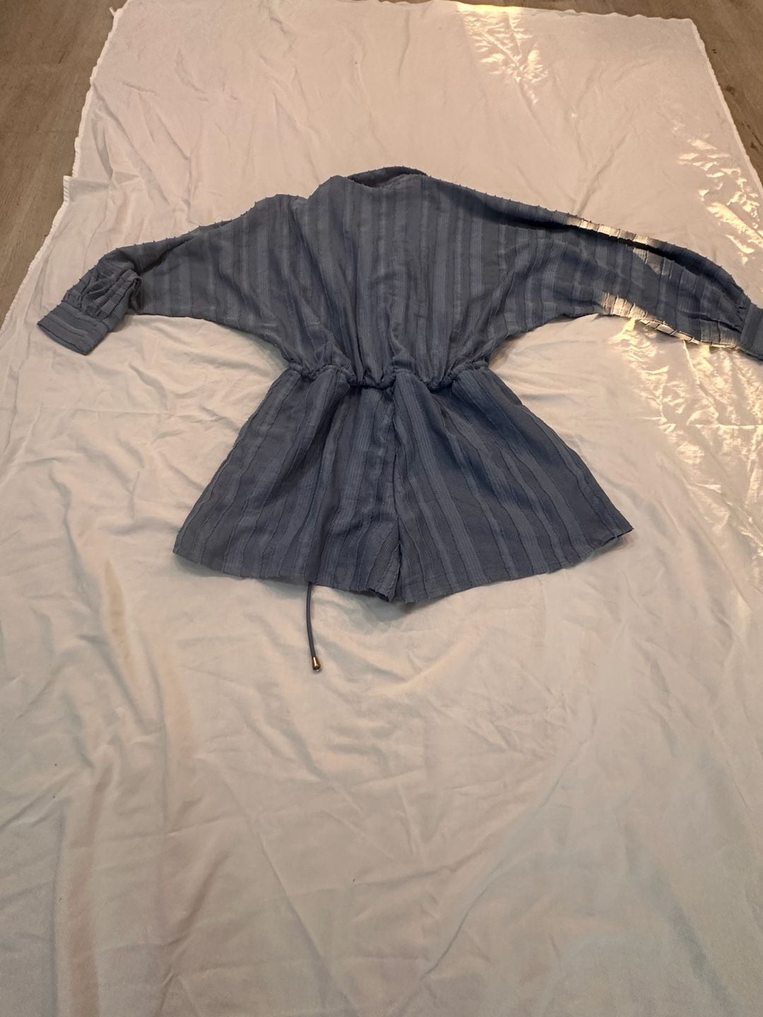Fashion Nova Blue Striped Long Sleeve Romper Size S 9
