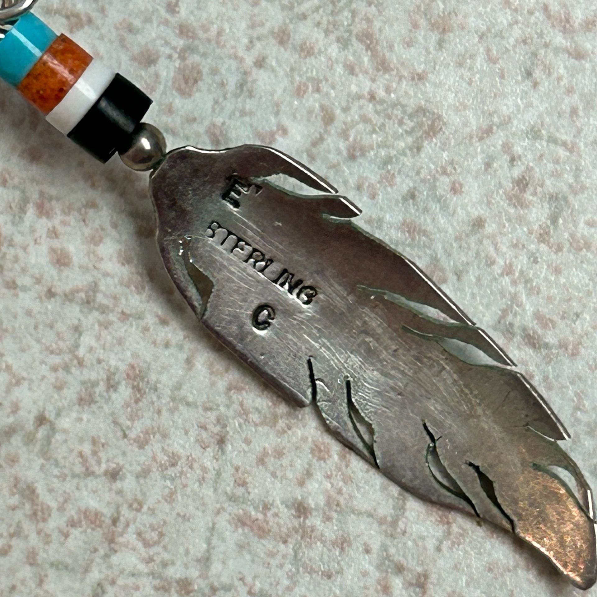 Chavez Santo Domingo Pueblo Sterling Silver Feather Earrings with Heishi Beads 6