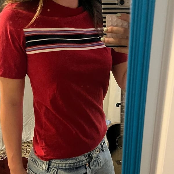 Cherokee Red Striped Crew Neck T-Shirt Size L