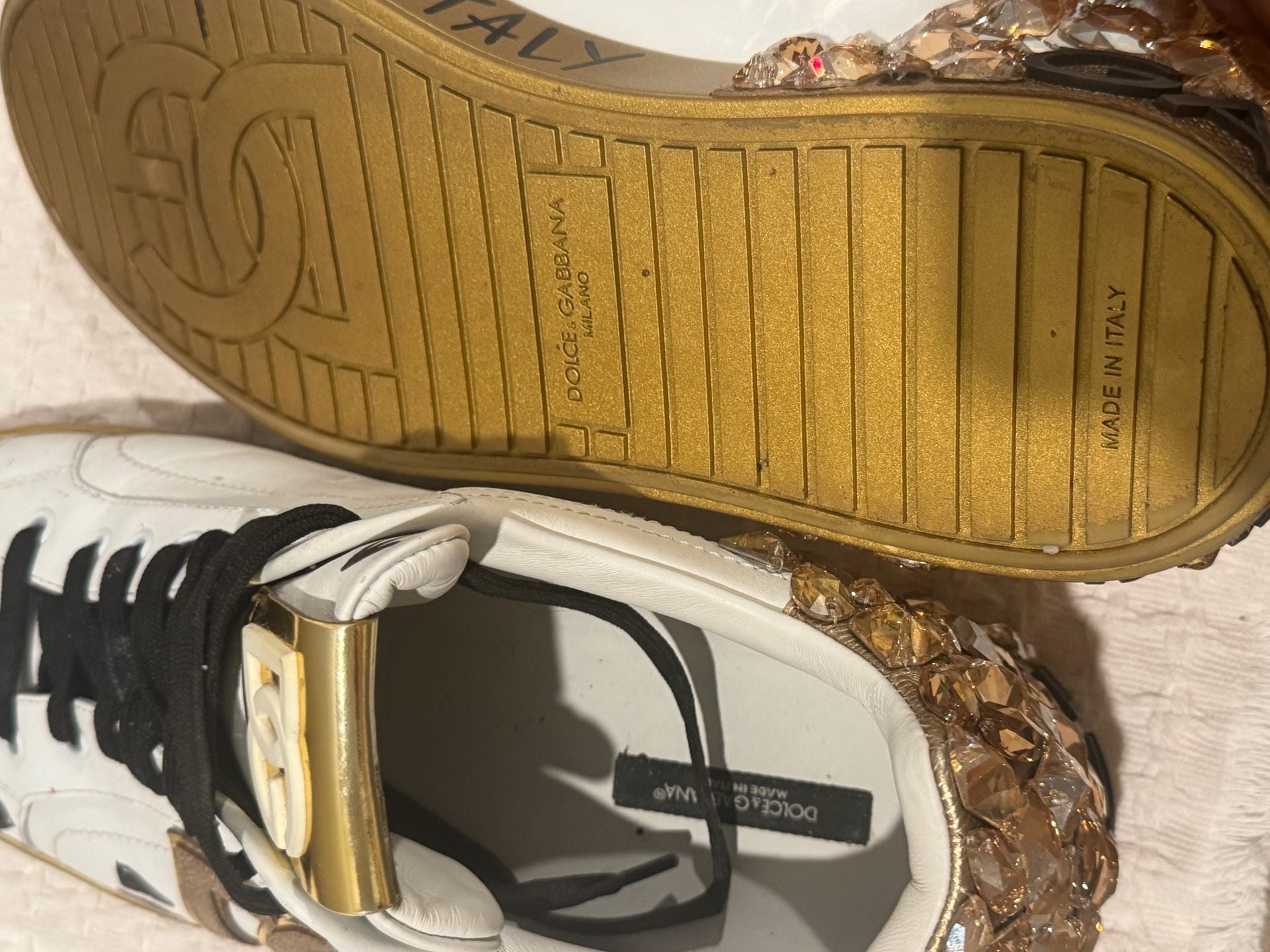 Dolce & Gabbana Portofino Crystal Embellished Leather Sneakers Size 11 11