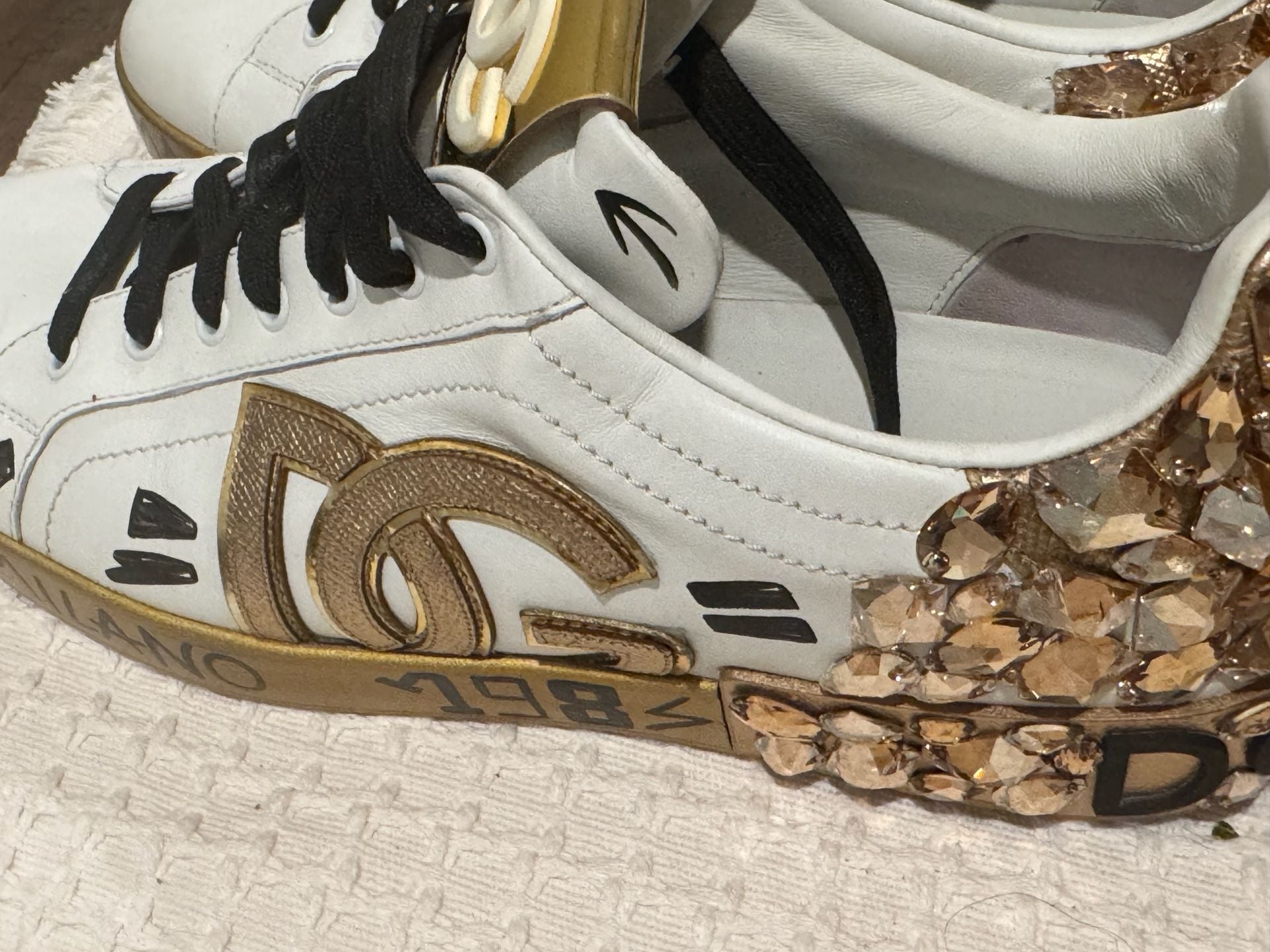 Dolce & Gabbana Portofino Crystal Embellished Leather Sneakers Size 11 12