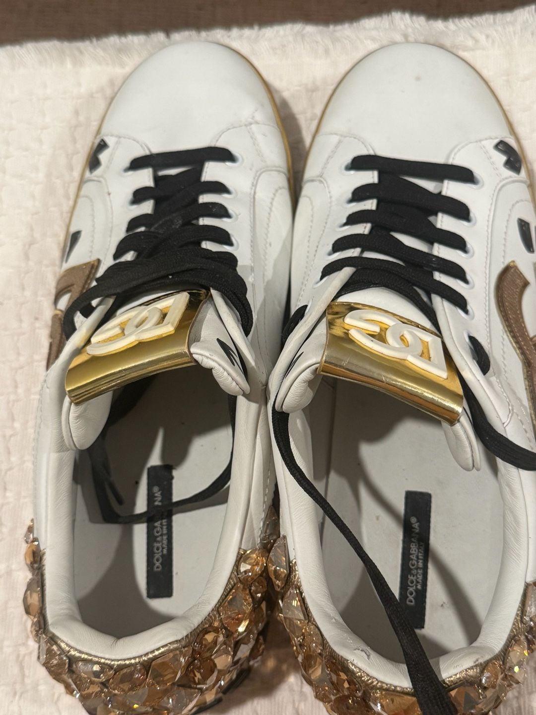 Dolce & Gabbana Portofino Crystal Embellished Leather Sneakers Size 11 13