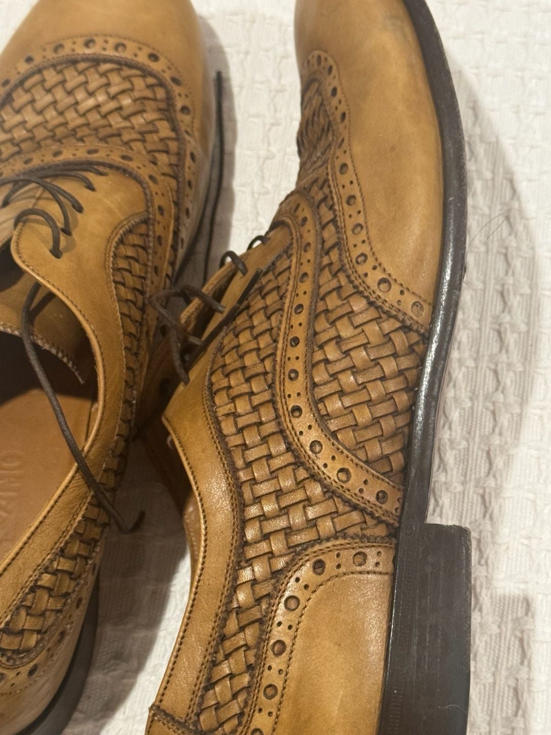 Salvatore Ferragamo Woven Leather Brogue Oxford Shoes Size 11.5 D 10