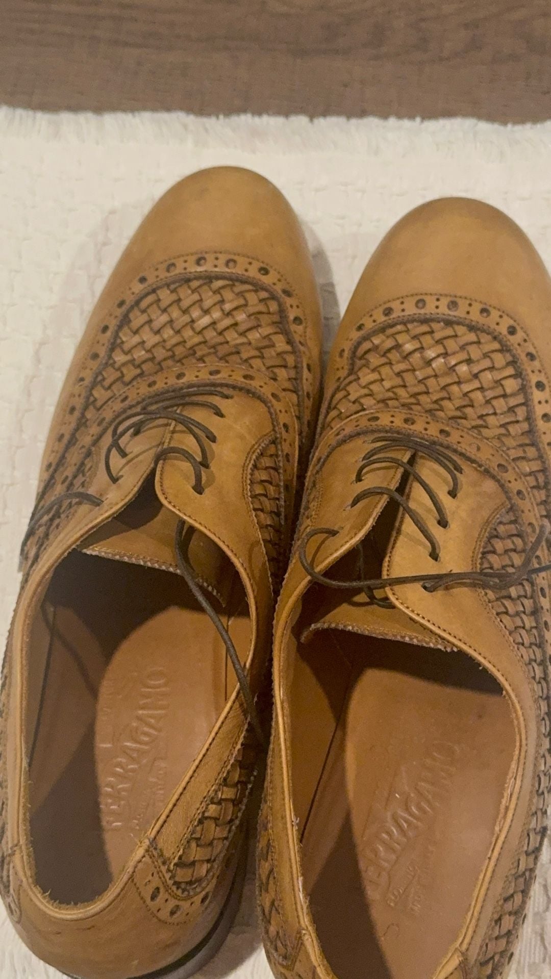 Salvatore Ferragamo Woven Leather Brogue Oxford Shoes Size 11.5 D 12