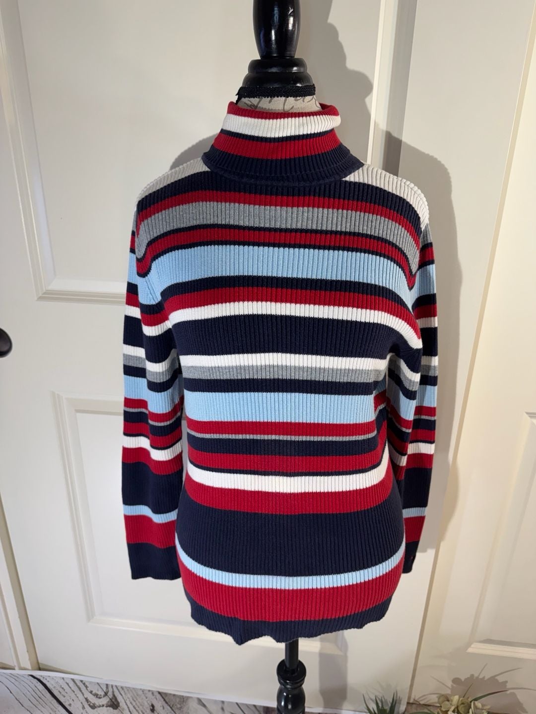 Tommy Hilfiger Jeans Striped Ribbed Turtleneck Sweater XL 2