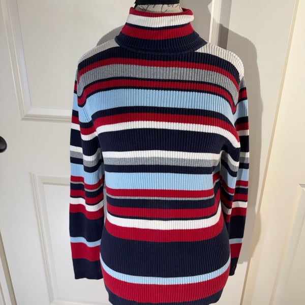 Tommy Hilfiger Jeans Striped Ribbed Turtleneck Sweater XL