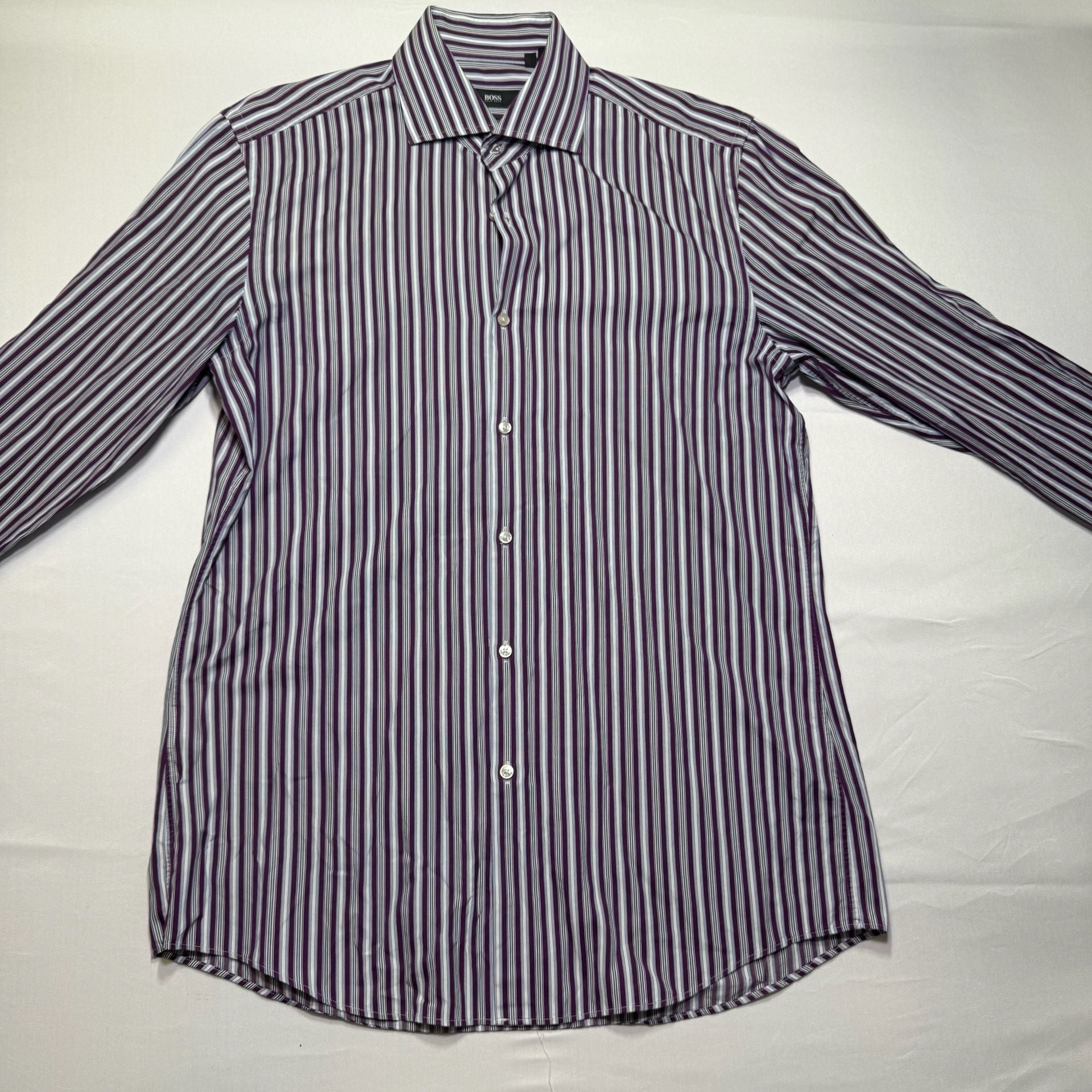 BOSS Hugo Boss Slim Fit Two Ply Striped Dress Shirt Size 16/41 2