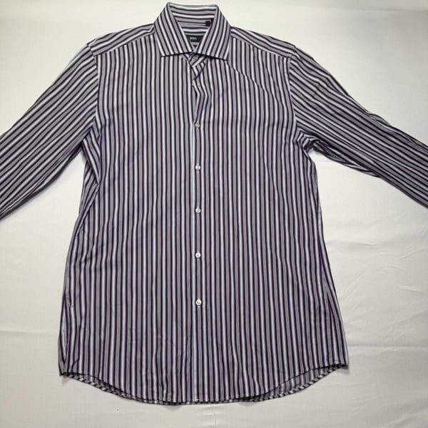 BOSS Hugo Boss Slim Fit Two Ply Striped Dress Shirt Size 16/41