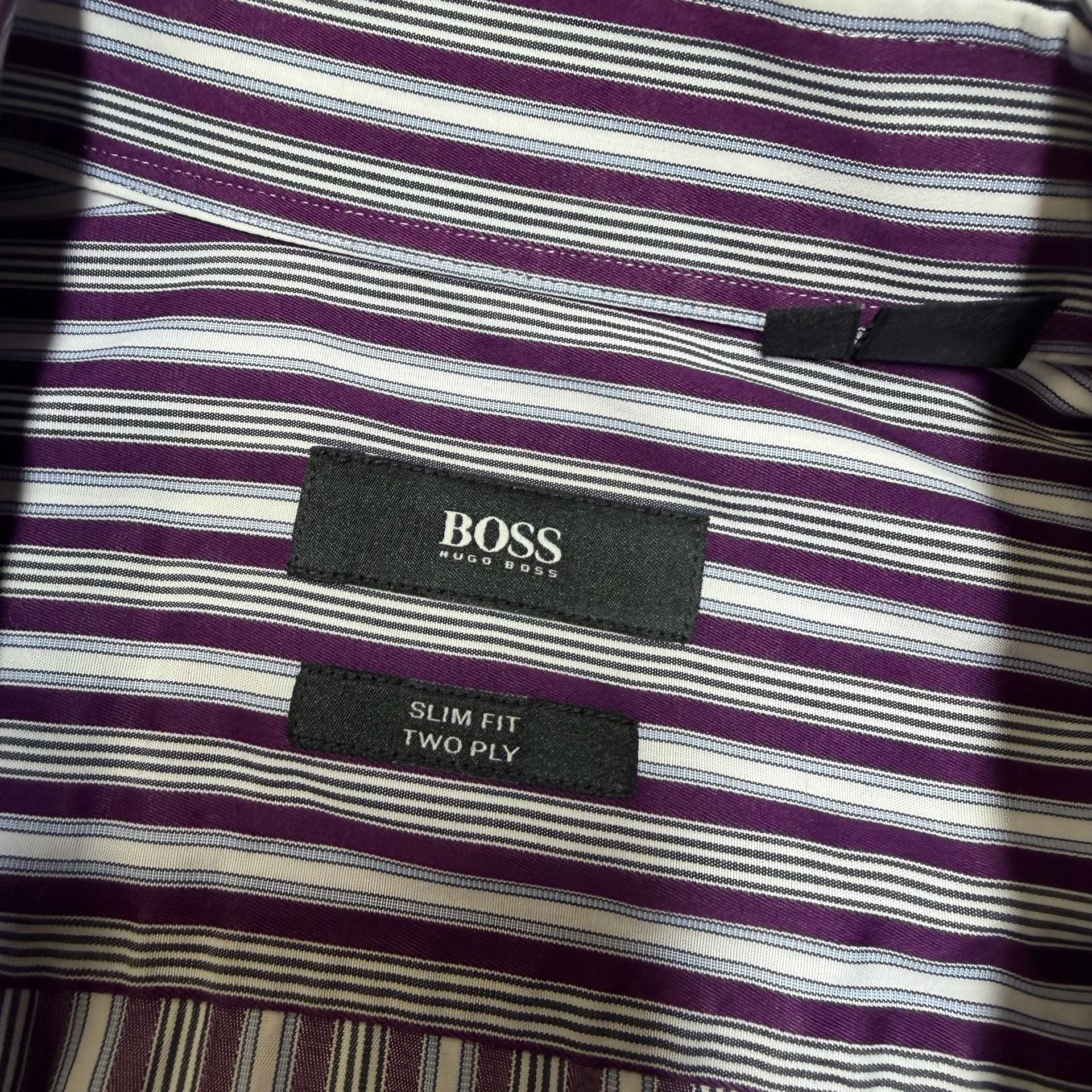 BOSS Hugo Boss Slim Fit Two Ply Striped Dress Shirt Size 16/41 3