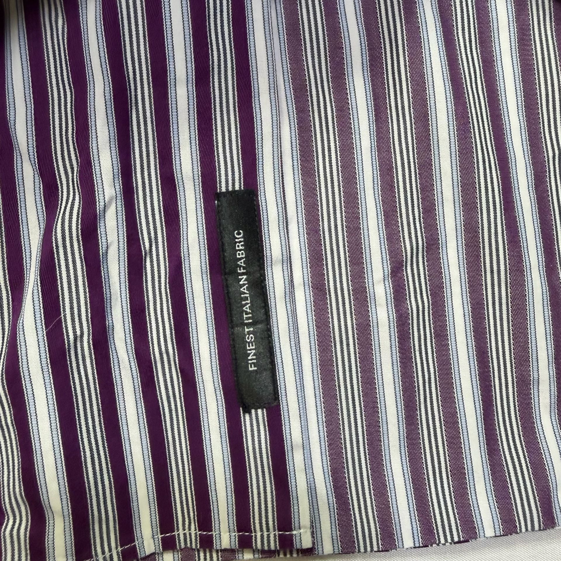 BOSS Hugo Boss Slim Fit Two Ply Striped Dress Shirt Size 16/41 4
