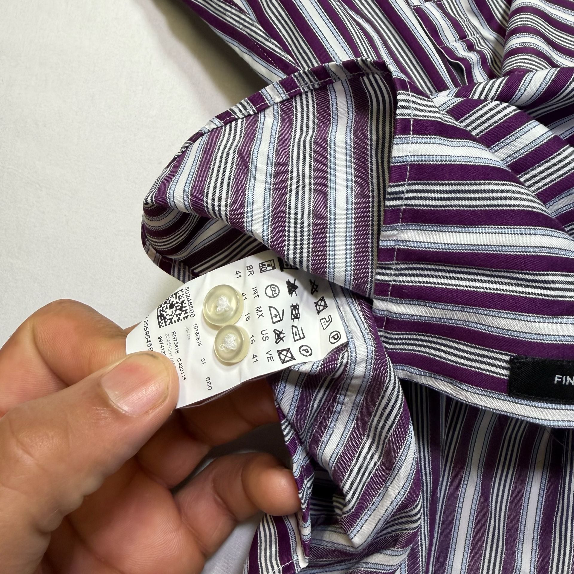 BOSS Hugo Boss Slim Fit Two Ply Striped Dress Shirt Size 16/41 5