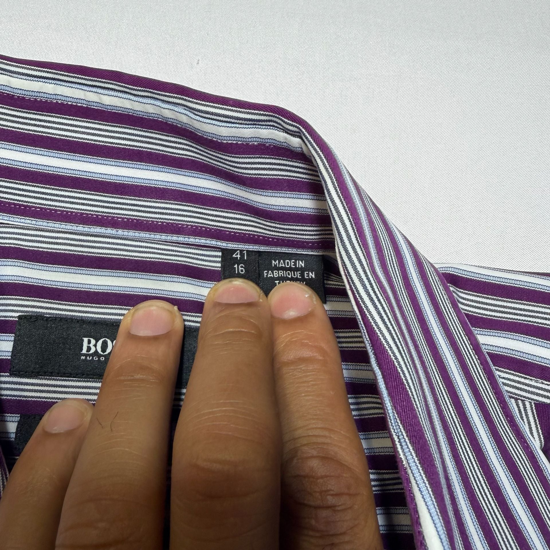 BOSS Hugo Boss Slim Fit Two Ply Striped Dress Shirt Size 16/41 12