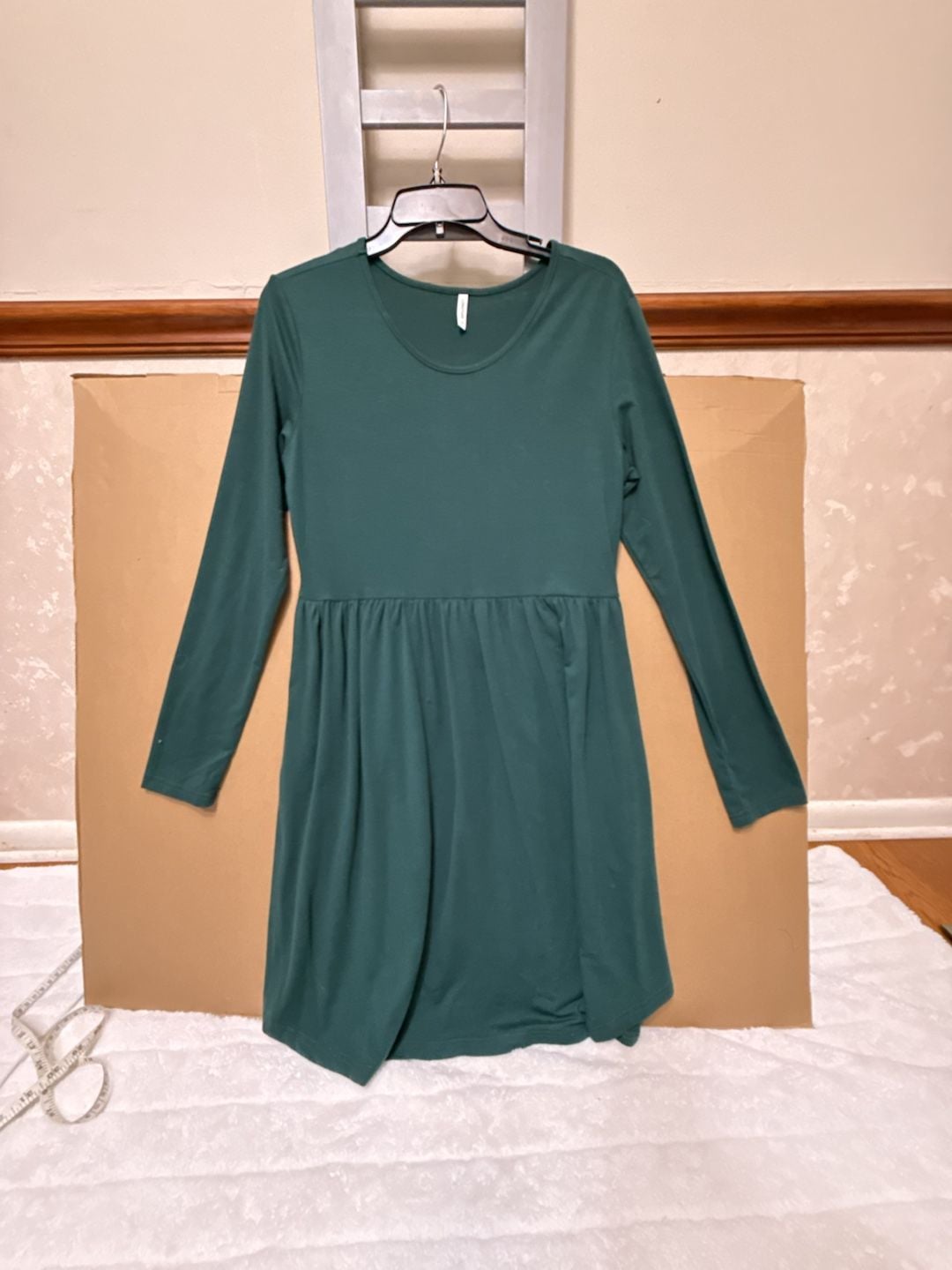 Green Long Sleeve Drop Waist Mini Dress 2
