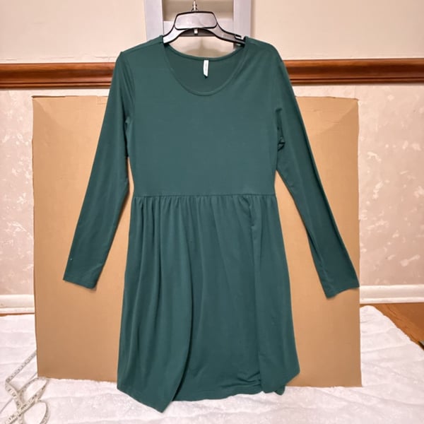 Green Long Sleeve Drop Waist Mini Dress