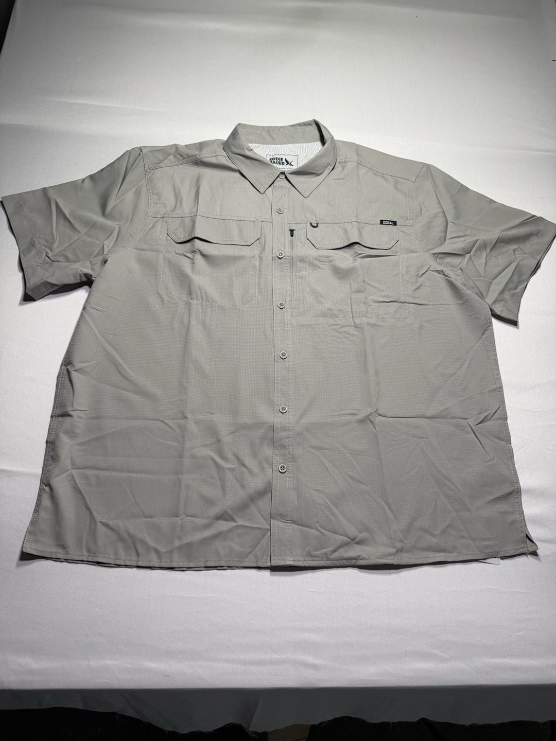 Eddie Bauer Woven Tech Shirt Short Sleeve Grey Size XXL 2