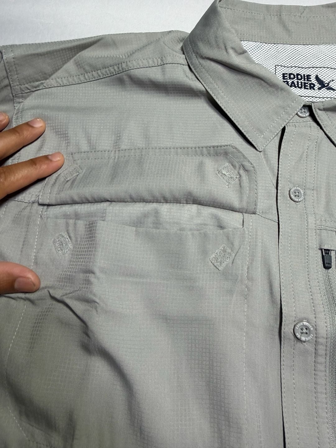 Eddie Bauer Woven Tech Shirt Short Sleeve Grey Size XXL 6