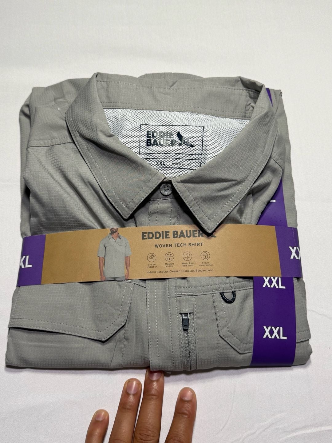 Eddie Bauer Woven Tech Shirt Short Sleeve Grey Size XXL 8