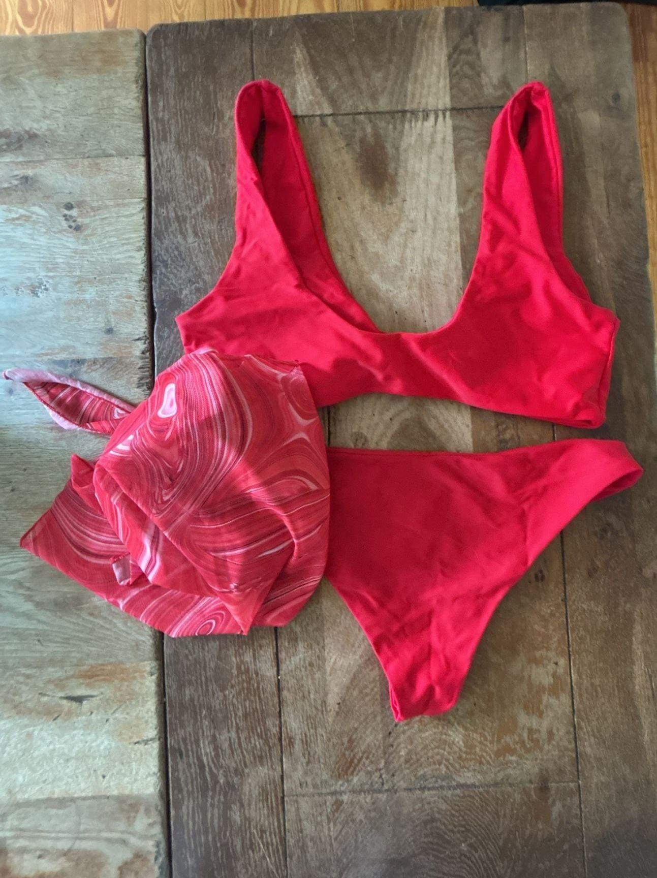 Zaful Swim Red Tie-Front Bikini Set Size US 4 with wrap  7