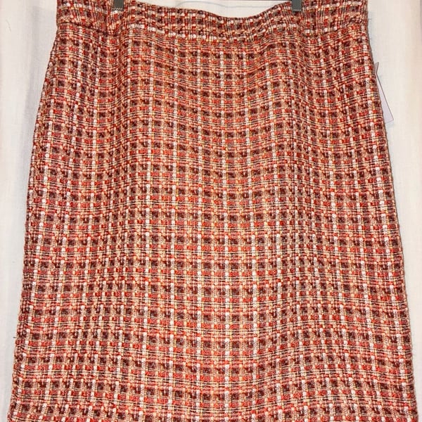 Liz Claiborne Coral Plaid Tweed Skirt Size 20T