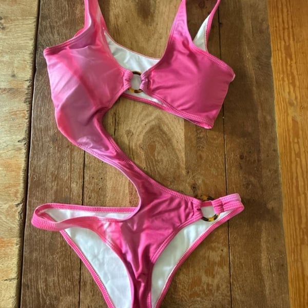 Pink Tie-Dye Cutout One-Piece Swimsuit Size S