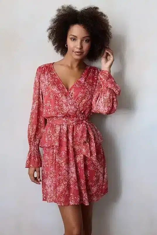 LC Lauren Conrad Floral Long Sleeve Wrap Dress Size S 2