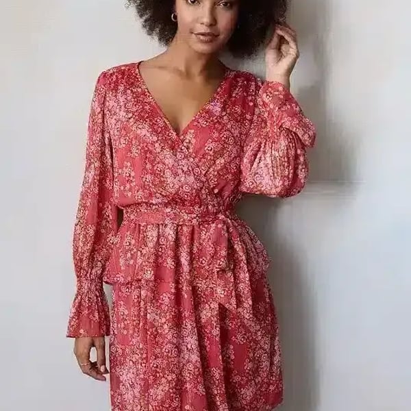 LC Lauren Conrad Floral Long Sleeve Wrap Dress Size S