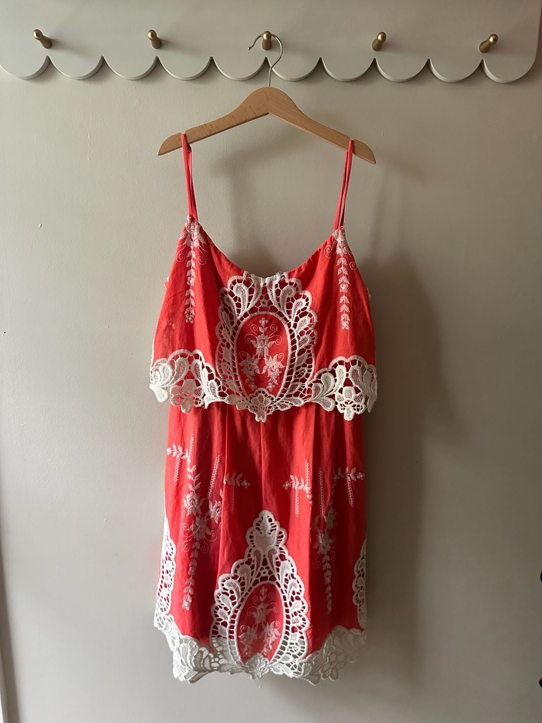 Ark & Co Red Embroidered Macrame Overlay Boho Mini Dress 3