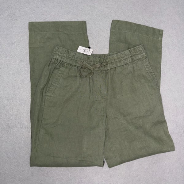 Talbots Linen Pants Women's Petite P Olive Green Drawstring Pull-On 100% Linen Lightweight