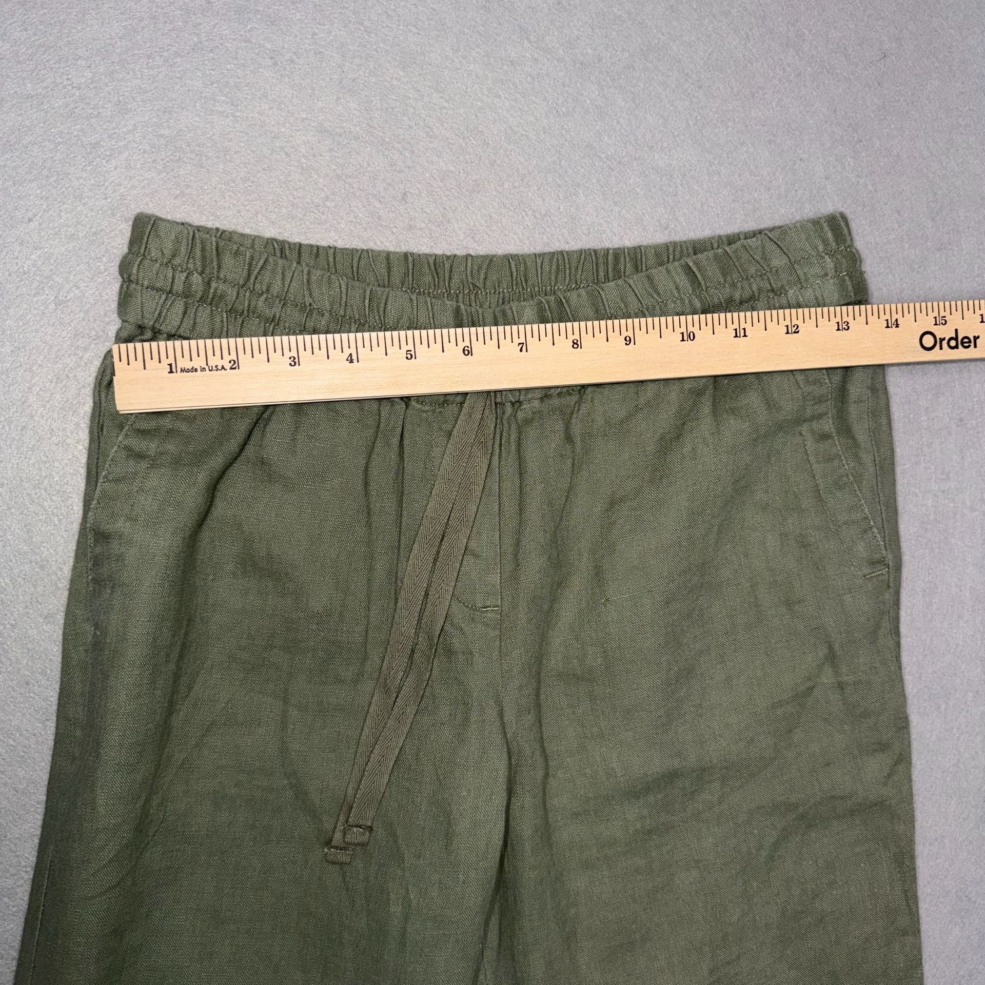 Talbots Linen Pants Women's Petite P Olive Green Drawstring Pull-On 100% Linen Lightweight 7