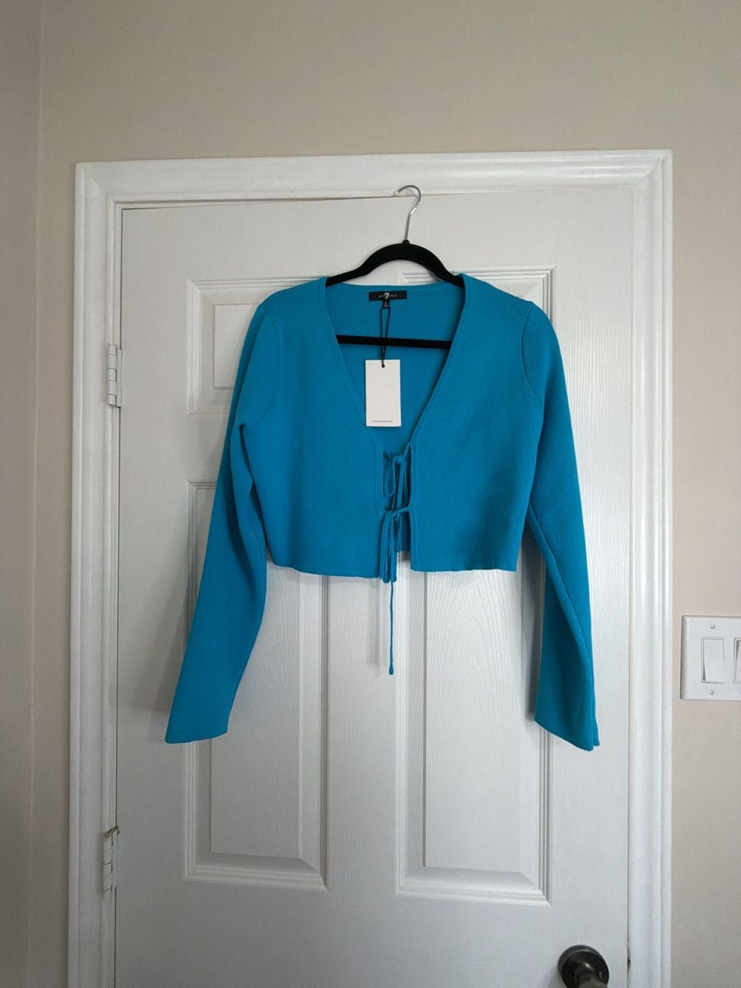 7 For All Mankind Blue Tie-Front Cropped Cardigan Size L 1