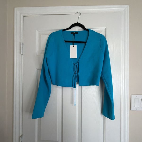 7 For All Mankind Blue Tie-Front Cropped Cardigan Size L