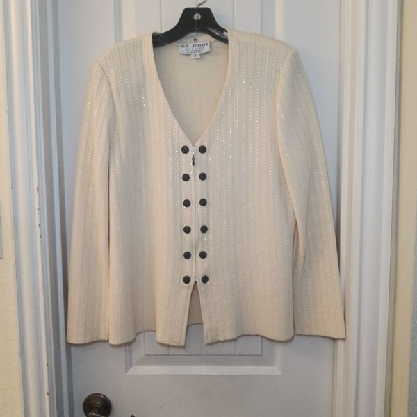 St. John Evening by Marie Gray Cream Knit Cardigan Jacket Size 8