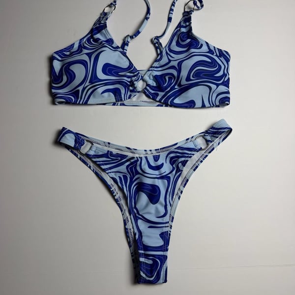 Blue Swirl Print O-Ring Bikini Set