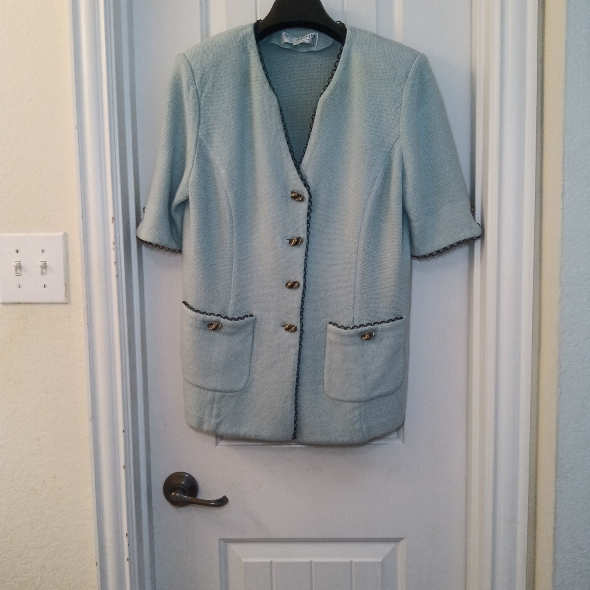 St. John Collection by Marie Gray Light Blue Knit Jacket Size 10 1