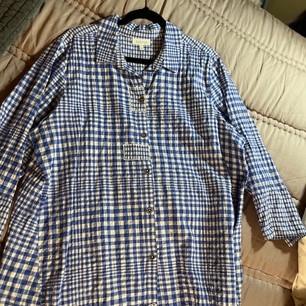 Habitat Clothes To Live In Blue Gingham Seersucker Button Down Shirt XL
