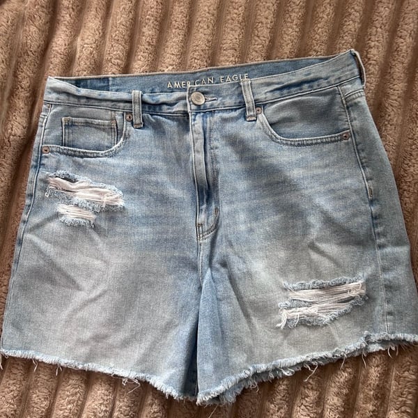 American Eagle High-Rise Distressed Raw Hem Denim Shorts