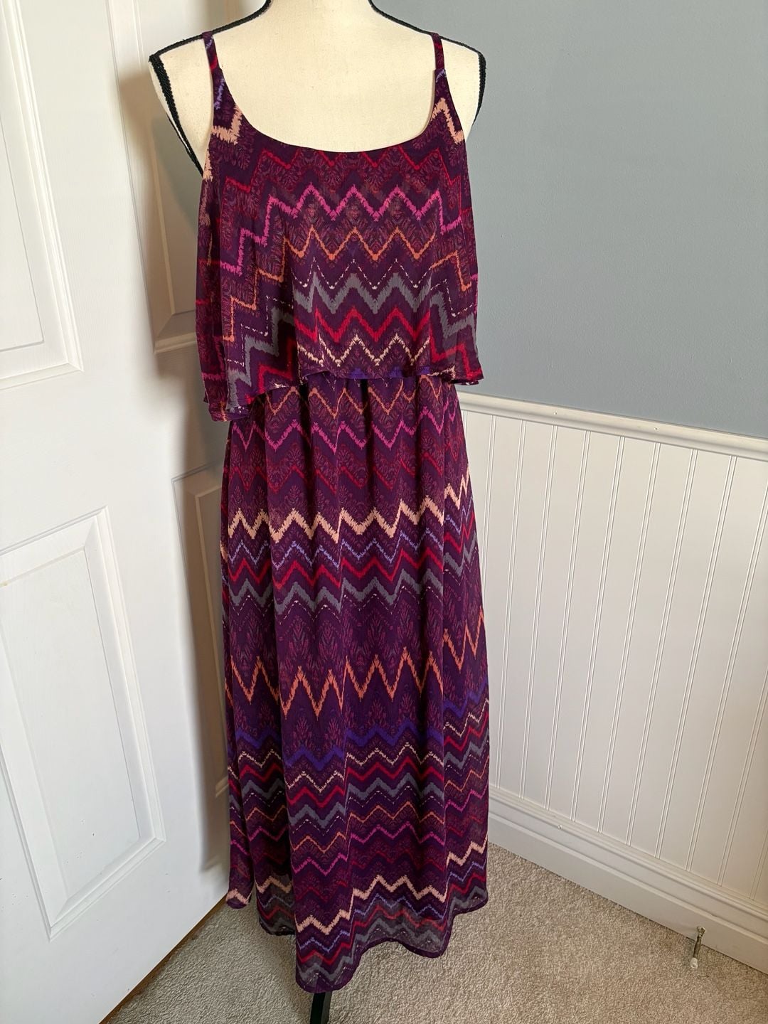 Faded Glory Tiered Maxi Dress Spaghetti Straps Size Large 2