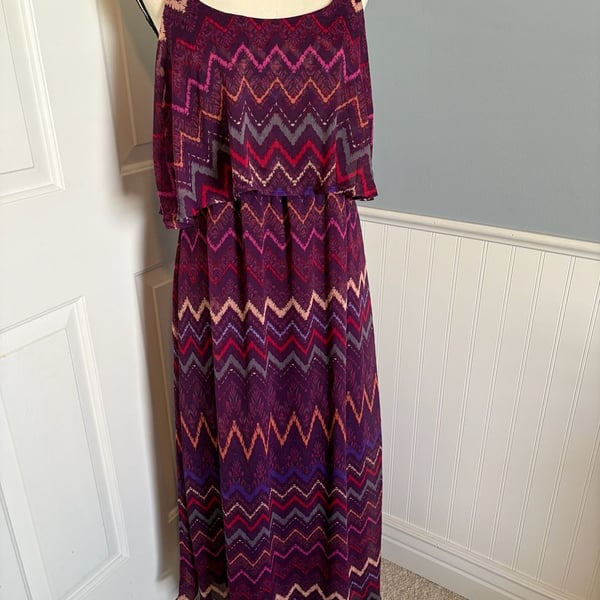 Faded Glory Tiered Maxi Dress Spaghetti Straps Size Large