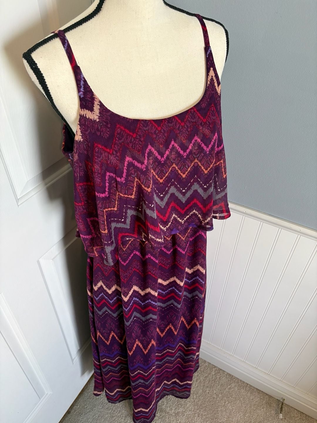 Faded Glory Tiered Maxi Dress Spaghetti Straps Size Large 3