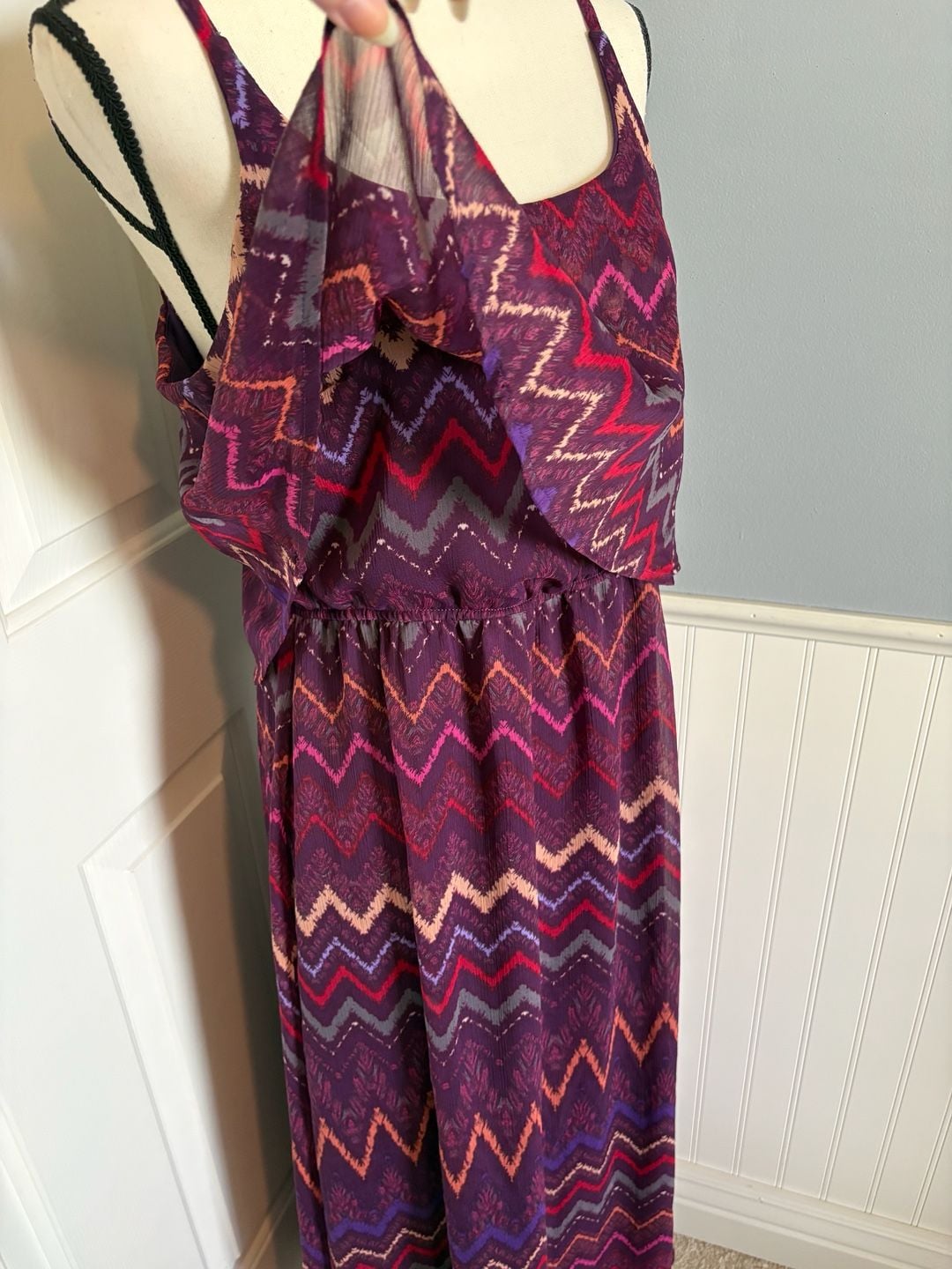 Faded Glory Tiered Maxi Dress Spaghetti Straps Size Large 4