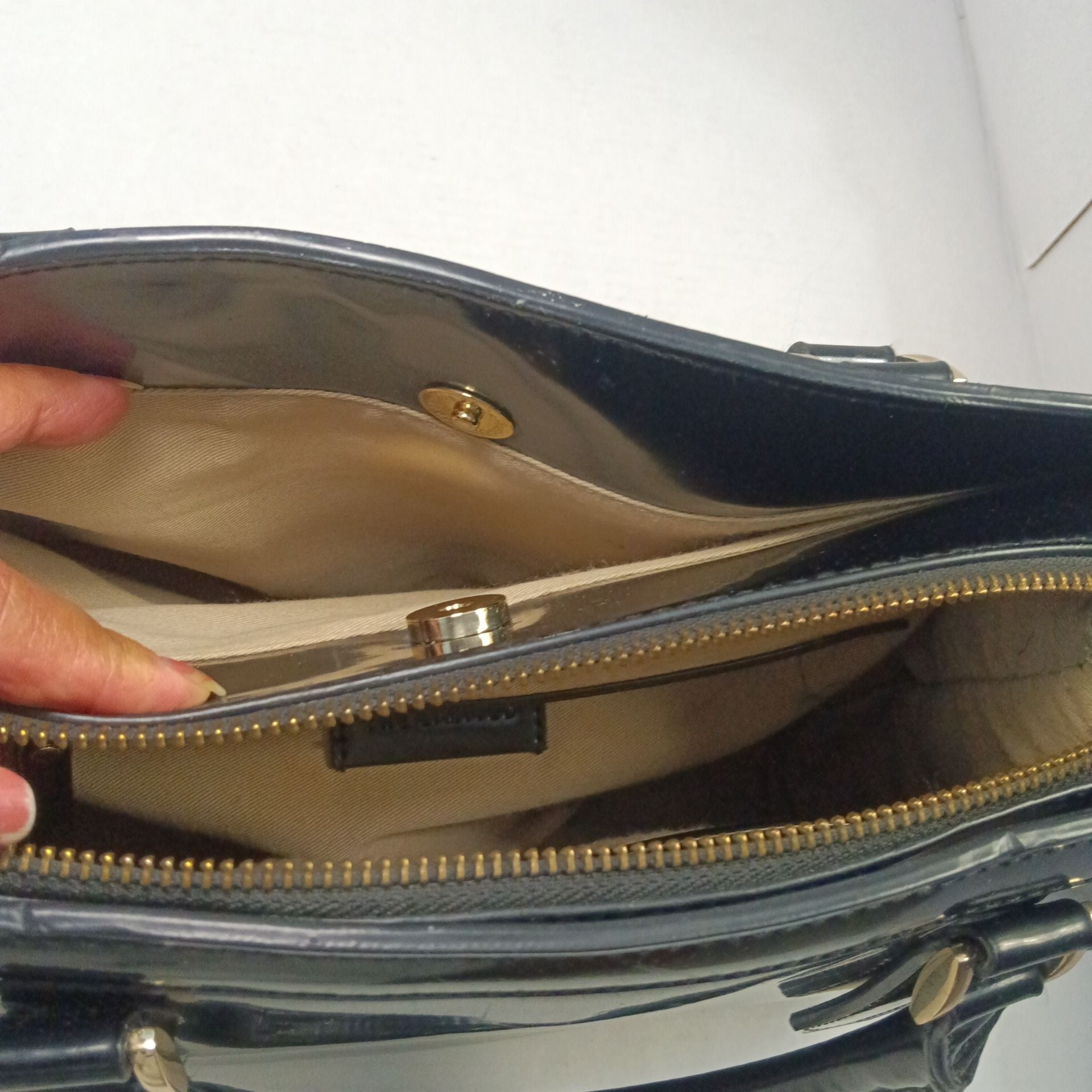 The Limited Black Patent Faux Leather Satchel Handbag 10