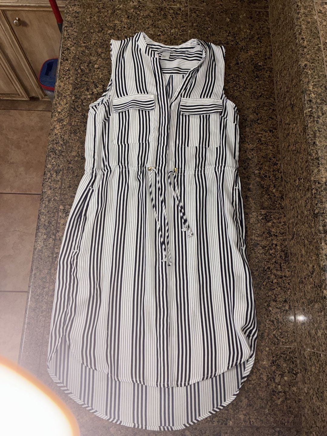 H&M Sleeveless Striped Drawstring Waist Dress Size 2 1